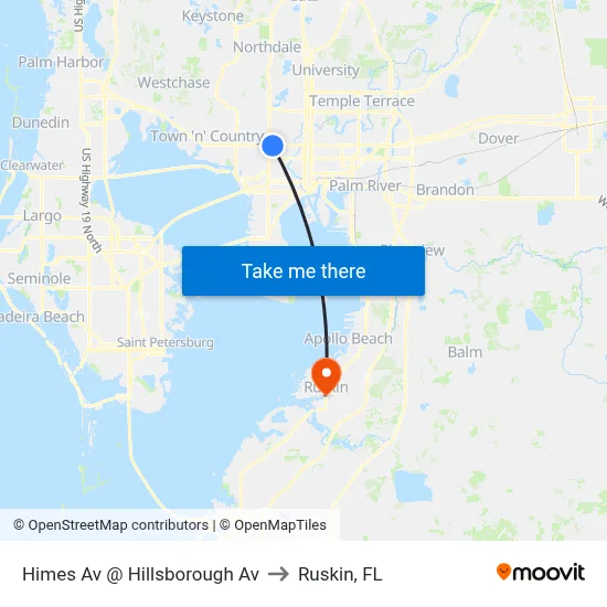 Himes Av @ Hillsborough Av to Ruskin, FL map