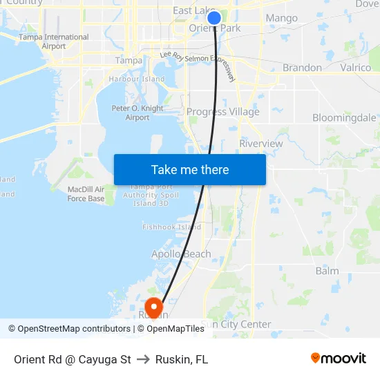 Orient Rd @ Cayuga St to Ruskin, FL map