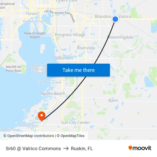 Sr60 @ Valrico Commons to Ruskin, FL map