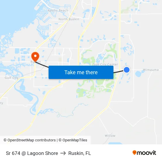 Sr 674 @ Lagoon Shore to Ruskin, FL map