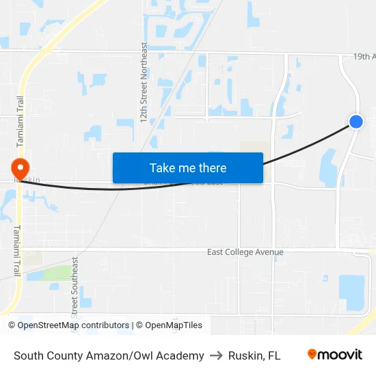 South County Amazon/Owl Academy to Ruskin, FL map