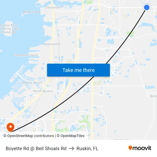 Boyette Rd @ Bell Shoals Rd to Ruskin, FL map