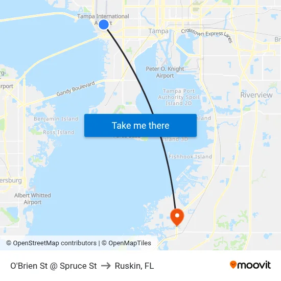 O'Brien St @ Spruce St to Ruskin, FL map