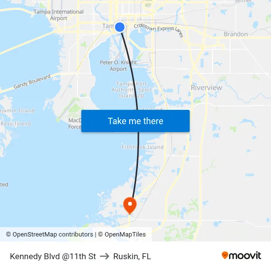 Kennedy Blvd @11th St to Ruskin, FL map