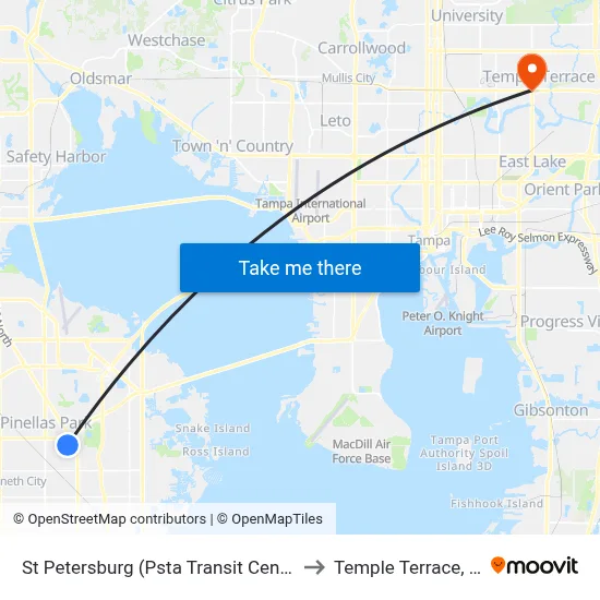 St Petersburg (Psta Transit Center) to Temple Terrace, FL map