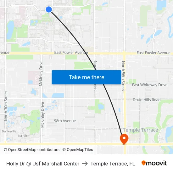 Holly Dr @ Usf Marshall Center to Temple Terrace, FL map