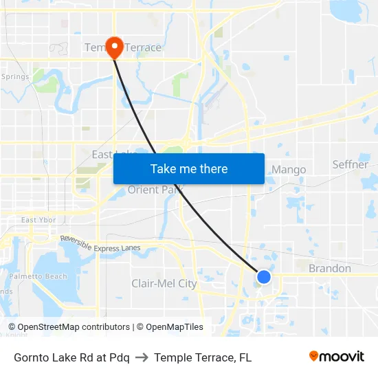 Gornto Lake Rd at Pdq to Temple Terrace, FL map