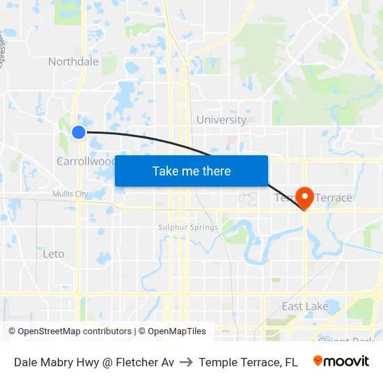 Dale Mabry Hwy @ Fletcher Av to Temple Terrace, FL map