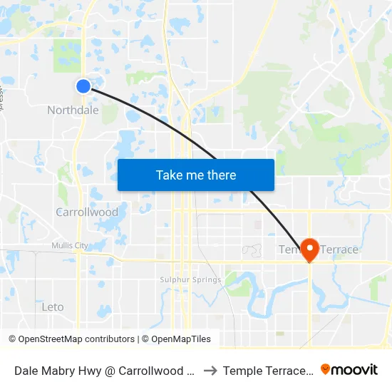 Dale Mabry Hwy @ Carrollwood Place to Temple Terrace, FL map