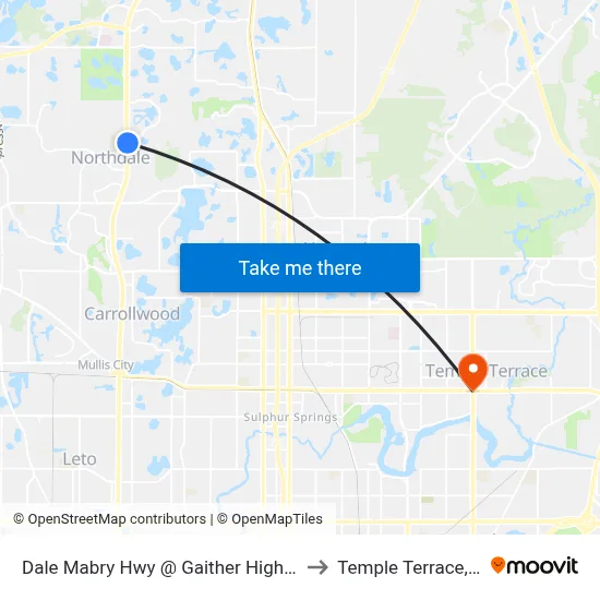 Dale Mabry Hwy @ Gaither High Sch to Temple Terrace, FL map