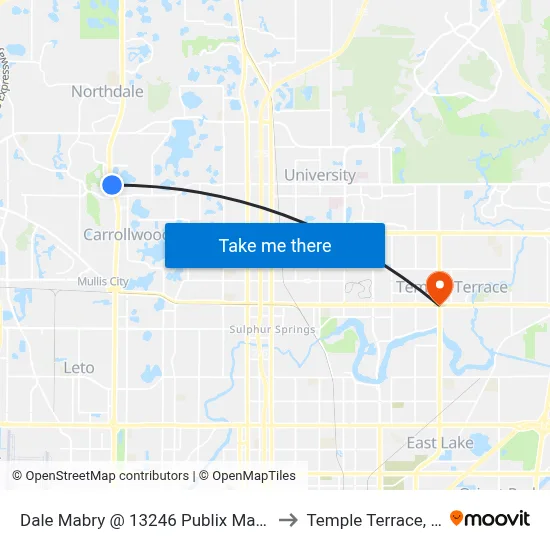 Dale Mabry @ 13246 Publix Market to Temple Terrace, FL map