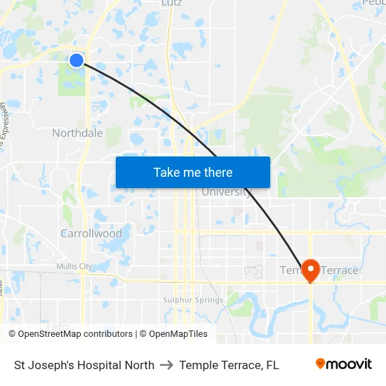 St Joseph's Hospital North to Temple Terrace, FL map