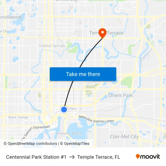 Centennial Park Station #1 to Temple Terrace, FL map