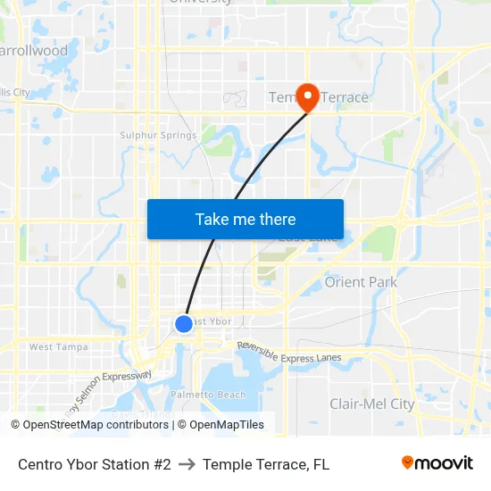 Centro Ybor Station #2 to Temple Terrace, FL map