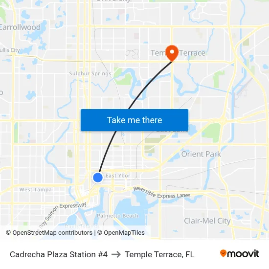 Cadrecha Plaza Station #4 to Temple Terrace, FL map