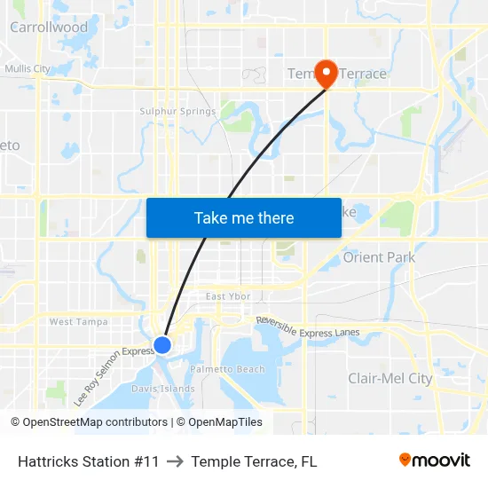 Hattricks Station #11 to Temple Terrace, FL map