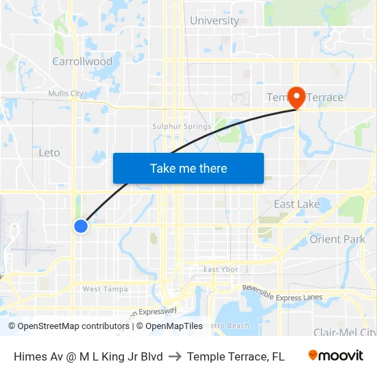 Himes Av @ M L King Jr Blvd to Temple Terrace, FL map