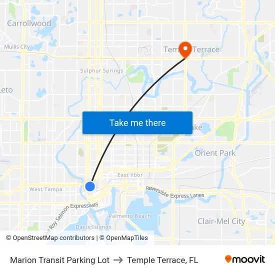 Marion Transit Parking Lot to Temple Terrace, FL map