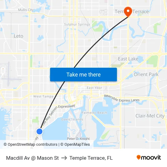 Macdill Av @ Mason St to Temple Terrace, FL map