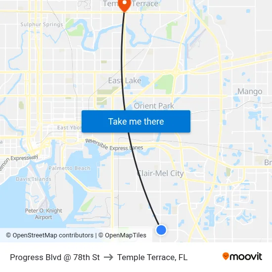 Progress Blvd @ 78th St to Temple Terrace, FL map