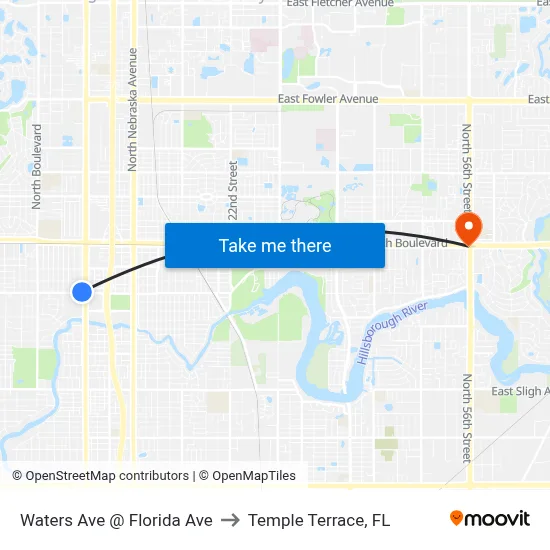 Waters Ave @ Florida Ave to Temple Terrace, FL map