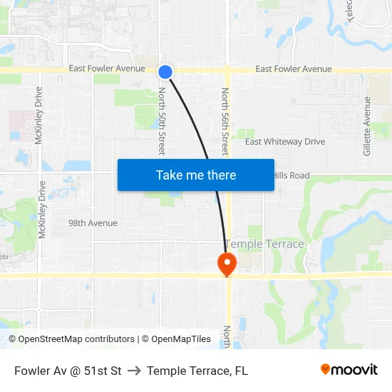 Fowler Av @ 51st St to Temple Terrace, FL map
