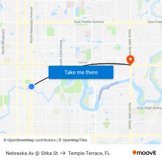 Nebraska Av @ Sitka St to Temple Terrace, FL map