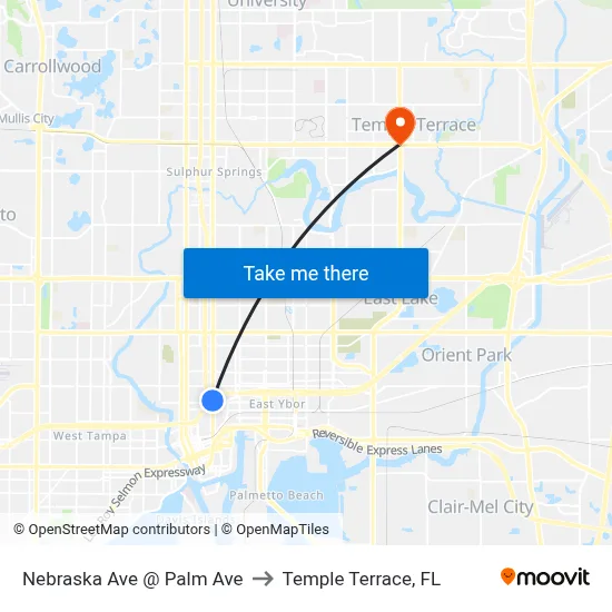 Nebraska Ave @ Palm Ave to Temple Terrace, FL map