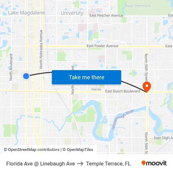 Florida Ave @ Linebaugh Ave to Temple Terrace, FL map