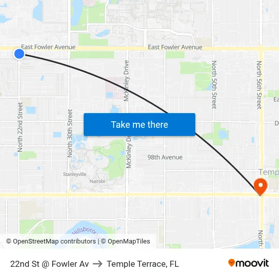 22nd St @ Fowler Av to Temple Terrace, FL map
