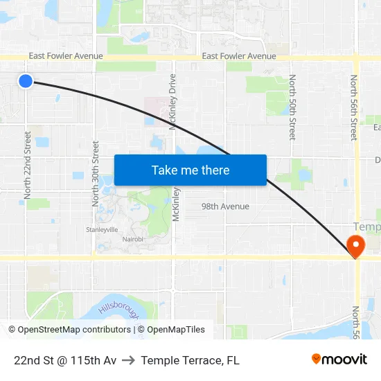 22nd St @ 115th Av to Temple Terrace, FL map