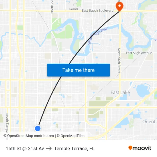 15th St @ 21st Av to Temple Terrace, FL map