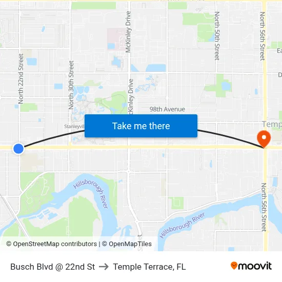 Busch Blvd @ 22nd St to Temple Terrace, FL map