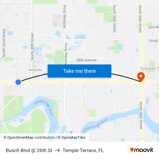 Busch Blvd @ 26th St to Temple Terrace, FL map
