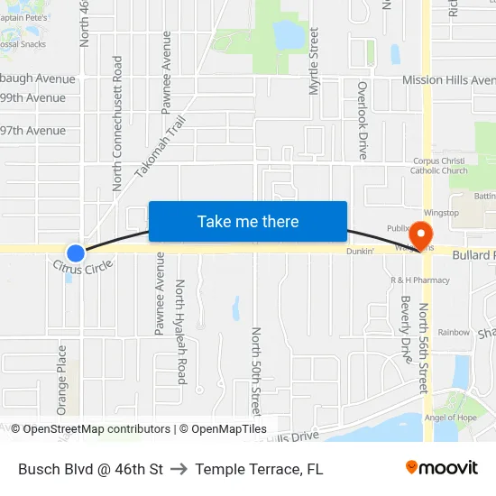 Busch Blvd @ 46th St to Temple Terrace, FL map