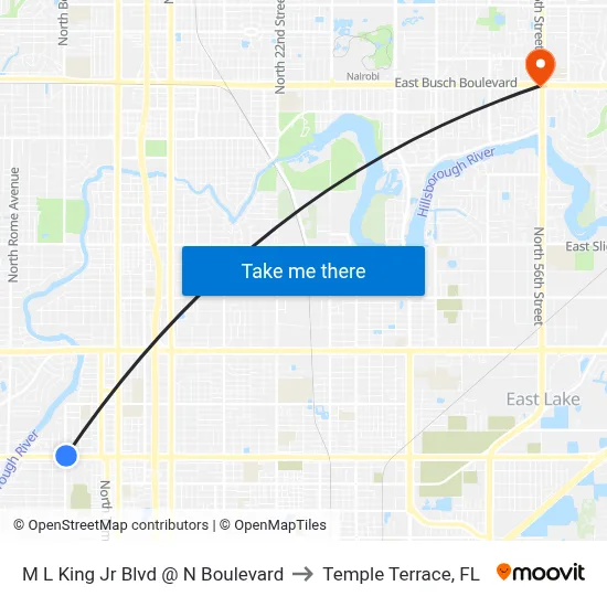 M L King Jr Blvd @ N Boulevard to Temple Terrace, FL map
