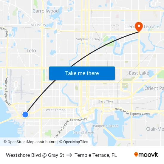 Westshore Blvd @ Gray St to Temple Terrace, FL map