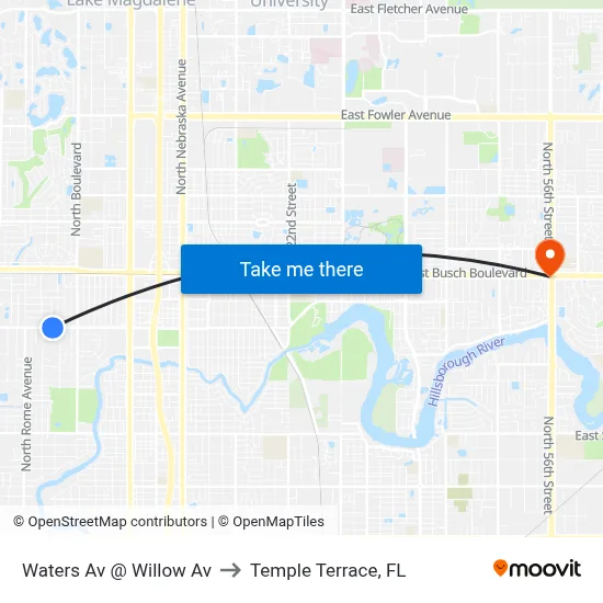 Waters Av @ Willow Av to Temple Terrace, FL map