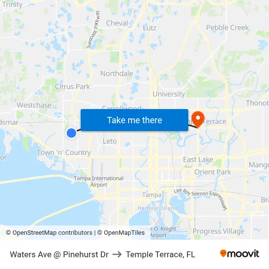 Waters Ave @ Pinehurst Dr to Temple Terrace, FL map