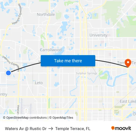 Waters Av @ Rustic Dr to Temple Terrace, FL map