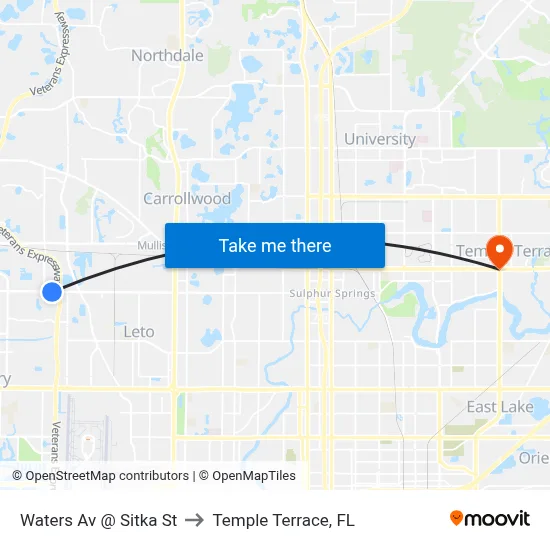Waters Av @ Sitka St to Temple Terrace, FL map
