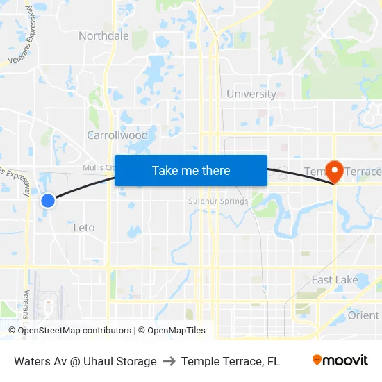 Waters Av @ Uhaul Storage to Temple Terrace, FL map