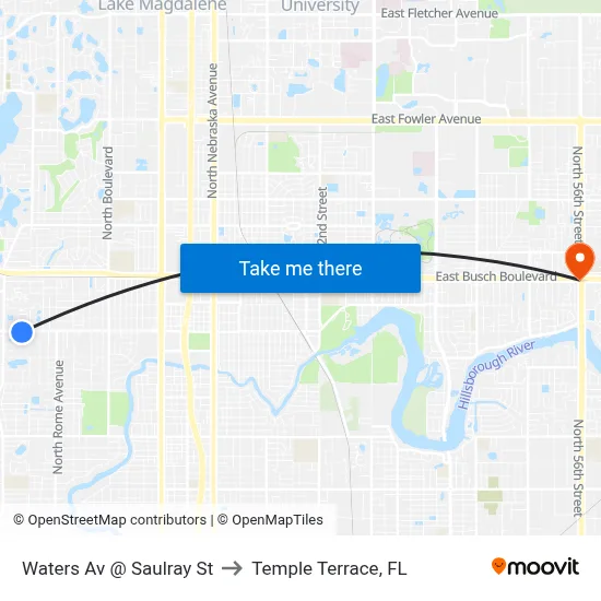 Waters Av @ Saulray St to Temple Terrace, FL map