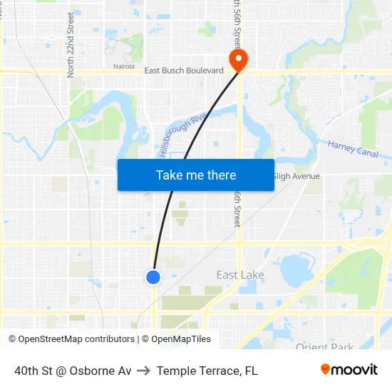 40th St @ Osborne Av to Temple Terrace, FL map