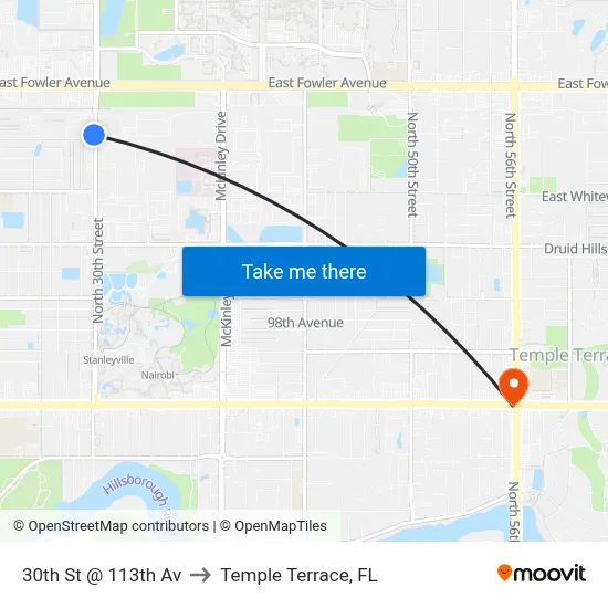 30th St @ 113th Av to Temple Terrace, FL map
