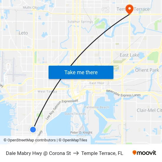 Dale Mabry Hwy @ Corona St to Temple Terrace, FL map