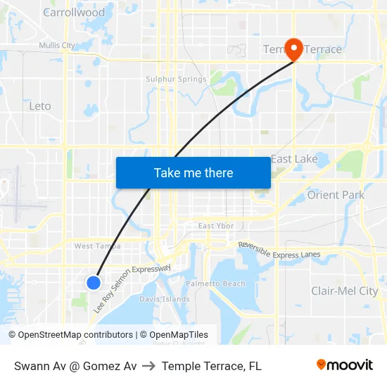 Swann Av @ Gomez Av to Temple Terrace, FL map