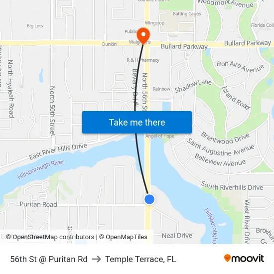 56th St @ Puritan Rd to Temple Terrace, FL map