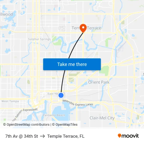 7th Av @ 34th St to Temple Terrace, FL map