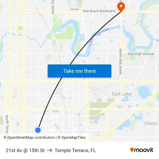 21st Av @ 15th St to Temple Terrace, FL map